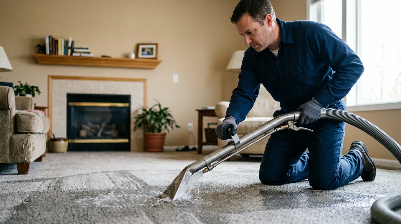 Water damage restoration technician working near North Evans, NY